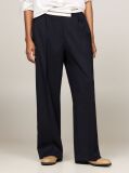 Blue Crossover Waistband Pleated Wide Leg Trousers  Women
