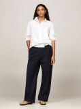 Blue Crossover Waistband Pleated Wide Leg Trousers  Women