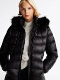 Black Down-Filled Glossy Hooded Puffer Coat  Women