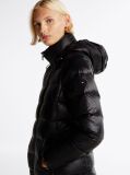 Black Down-Filled Glossy Hooded Puffer Coat  Women