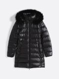 Black Down-Filled Glossy Hooded Puffer Coat  Women