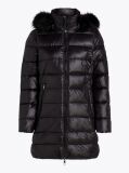 Black Down-Filled Glossy Hooded Puffer Coat  Women