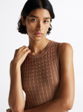 Brown Slim Maxi Cable Knit Dress  Women