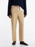Beige Slim Fit Straight Cropped Trousers  Women