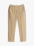 Beige Slim Fit Straight Cropped Trousers  Women