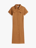Brown Gold-Tone Button Midi Shirt Dress  Women