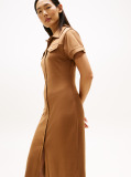 Brown Gold-Tone Button Midi Shirt Dress  Women