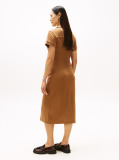 Brown Gold-Tone Button Midi Shirt Dress  Women