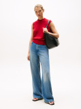 Red Mock Neck Sleeveless Top With Silk  Women