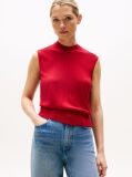 Red Mock Neck Sleeveless Top With Silk  Women