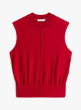Red Mock Neck Sleeveless Top With Silk  Women