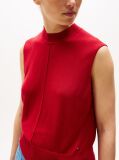Red Mock Neck Sleeveless Top With Silk  Women