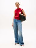 Red Mock Neck Sleeveless Top With Silk  Women