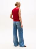 Red Mock Neck Sleeveless Top With Silk  Women