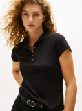 Black Gold-Tone Button Slim Fit Polo Shirt  Women