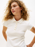 Beige Gold-Tone Button Slim Fit Polo Shirt  Women