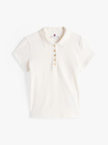 Beige Gold-Tone Button Slim Fit Polo Shirt  Women