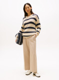 Beige Pressed Wide Leg Ankle Chinos  Women