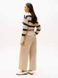 Beige Pressed Wide Leg Ankle Chinos  Women