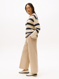 Beige Pressed Wide Leg Ankle Chinos  Women
