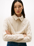 Beige Half-Zip Cable Knit Soft Wool Jumper  Women