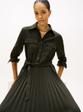 Green Pleated Relaxed Midi Shirt Dress  Women