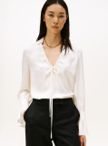 Beige Sateen Ruffle Cuff Relaxed Fit Blouse  Women