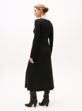 Black Ribbed Midi Fit And Flare Dress  Women