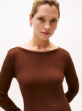 Brown Ribbed Midi Fit And Flare Dress  Women