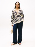 Blue Sateen Relaxed Straight Leg Trousers  Women