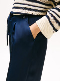 Blue Sateen Relaxed Straight Leg Trousers  Women