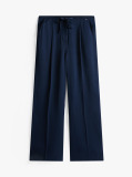 Blue Sateen Relaxed Straight Leg Trousers  Women