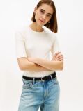 Beige Ribbed Slim Half Sleeve T-Shirt  Women