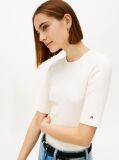 Beige Ribbed Slim Half Sleeve T-Shirt  Women