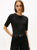 Black Ribbed Slim Half Sleeve T-Shirt  Women