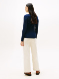 Blue Ribbed Slim Boat Neck T-Shirt  Women