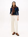 Blue Ribbed Slim Boat Neck T-Shirt  Women
