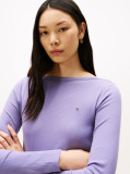 Purple Ribbed Slim Boat Neck T-Shirt  Women