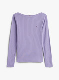 Purple Ribbed Slim Boat Neck T-Shirt  Women
