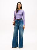 Purple Ribbed Slim Boat Neck T-Shirt  Women