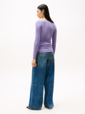 Purple Ribbed Slim Boat Neck T-Shirt  Women
