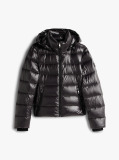 Black Shiny Water Repellent Down Hooded Jacket  Women