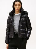 Black Shiny Water Repellent Down Hooded Jacket  Women