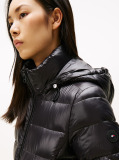 Black Shiny Water Repellent Down Hooded Jacket  Women