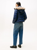 Blue Shiny Water Repellent Down Hooded Jacket  Women