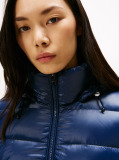 Blue Shiny Water Repellent Down Hooded Jacket  Women
