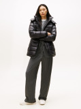 Black Shiny Water Repellent Down Puffer Coat  Women