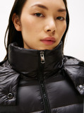 Black Shiny Water Repellent Down Puffer Coat  Women