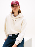 Beige Textured Logo Relaxed Hoody  Women