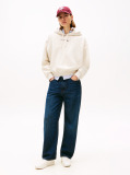 Beige Textured Logo Relaxed Hoody  Women